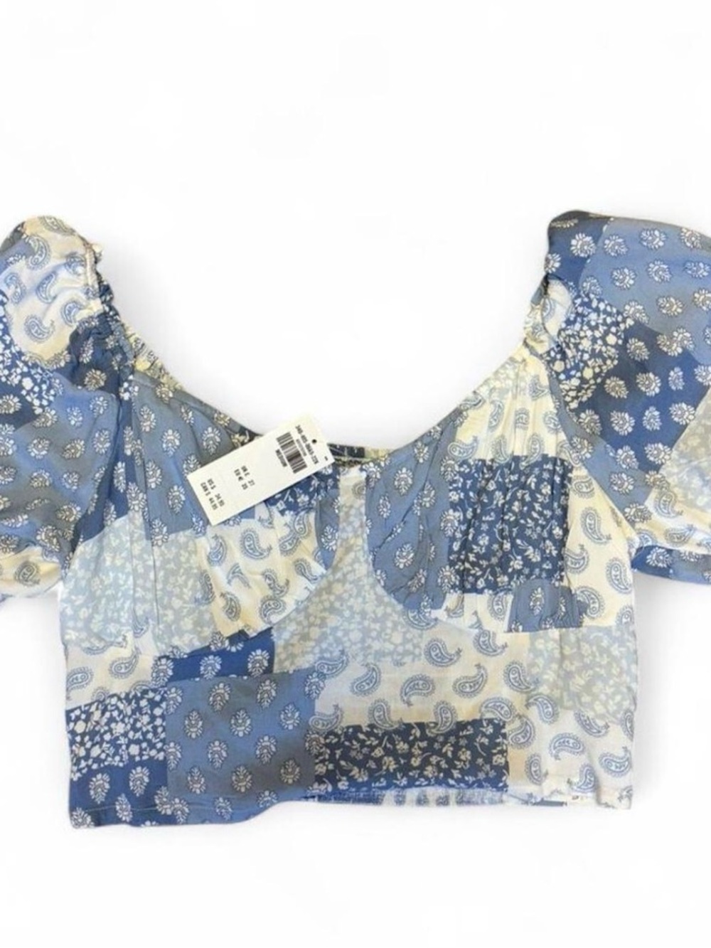 Hollister Blue Paisley Patchwork Off-Shoulder Crop Top